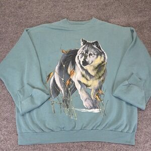 Vintage Wolf Sweatshirt Size XXL Men Crewneck Cotton Grove 90s HarleQuin Design